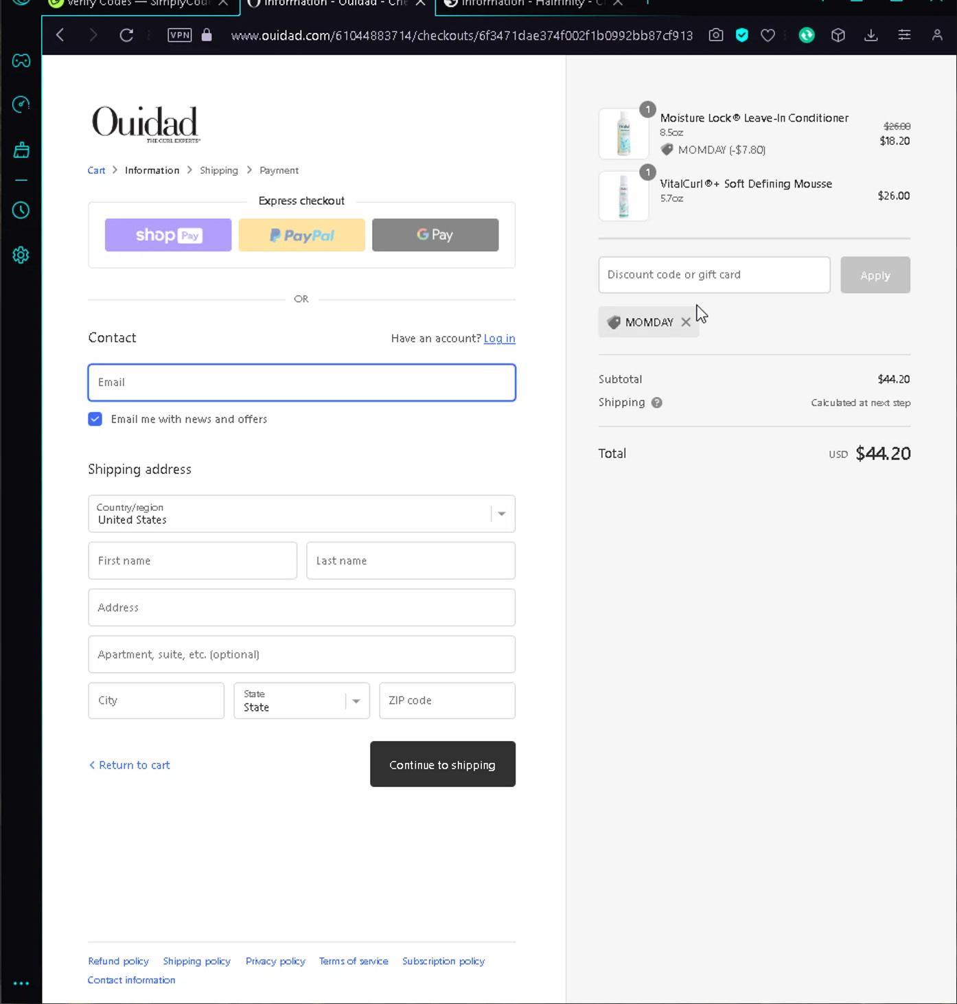 How to apply Ouidad coupon code